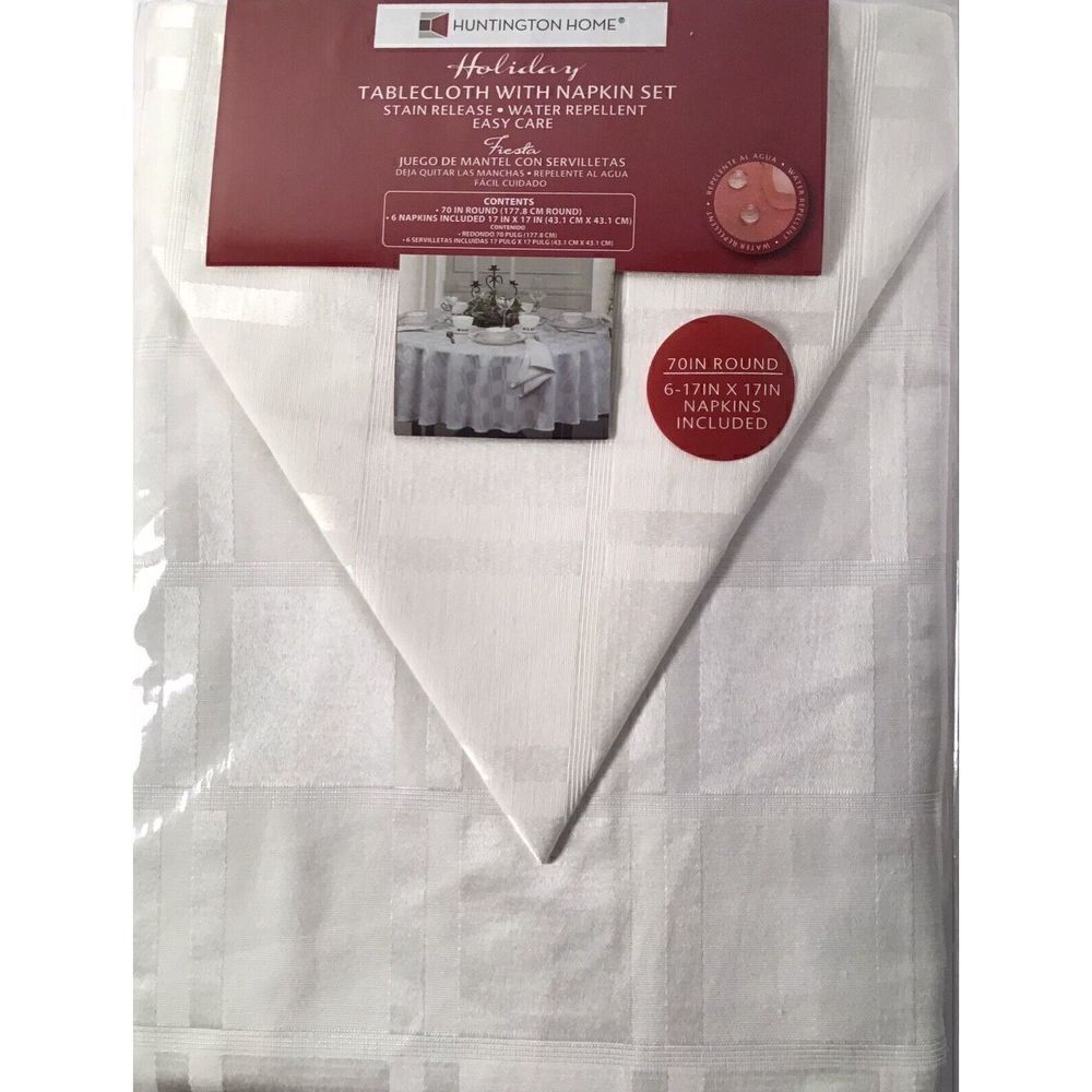 Huntington Home Fiesta Tablecloth 70 in Round & 6 Napkins Water Repellent